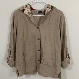 Oleg Cassini Weekend Hooded light Linen blend button up jacket floral hood